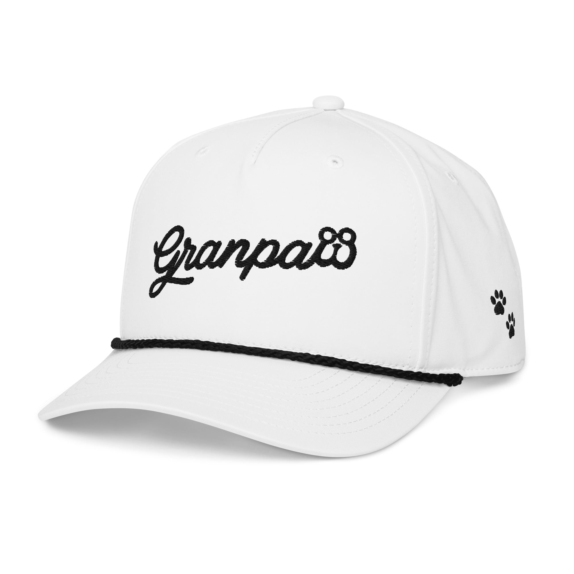 White cap with 'Granpaw' text and paw print on a white background