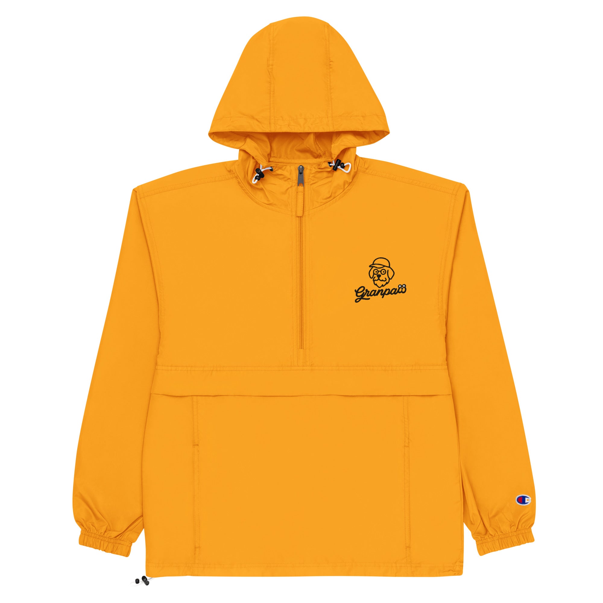 Orange jacket with a brand logo on a white background