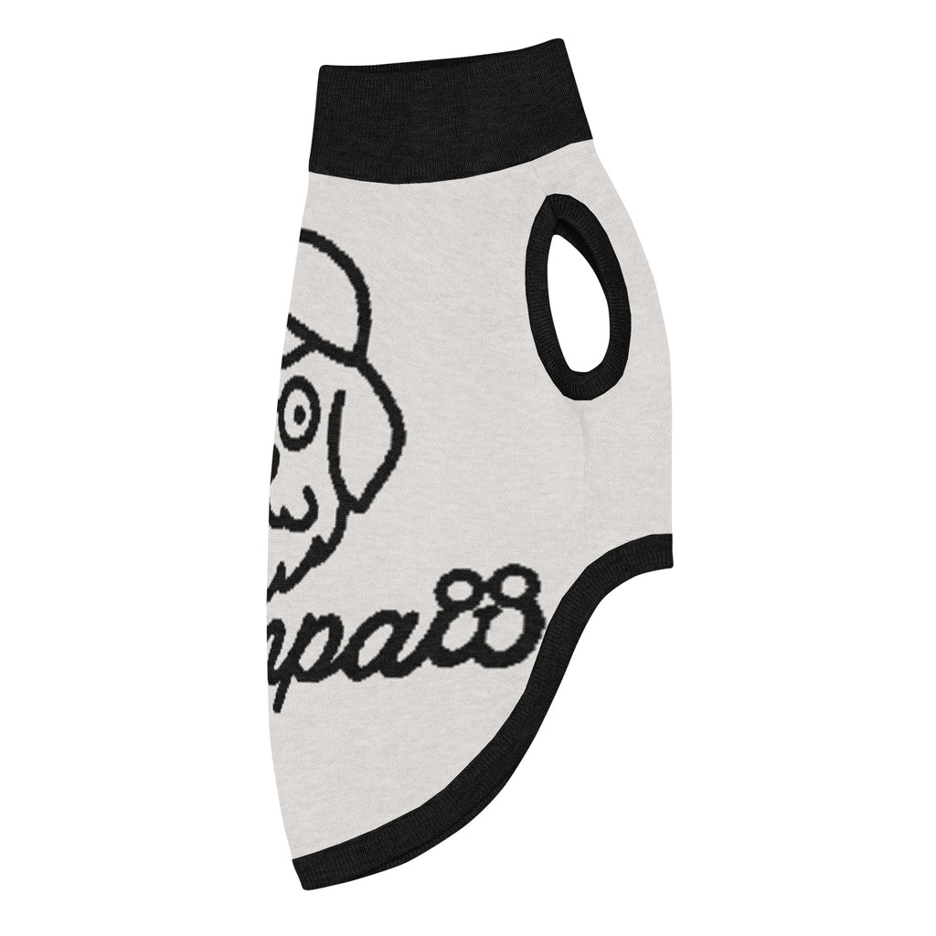 Dog sweater with brand logo on a white background