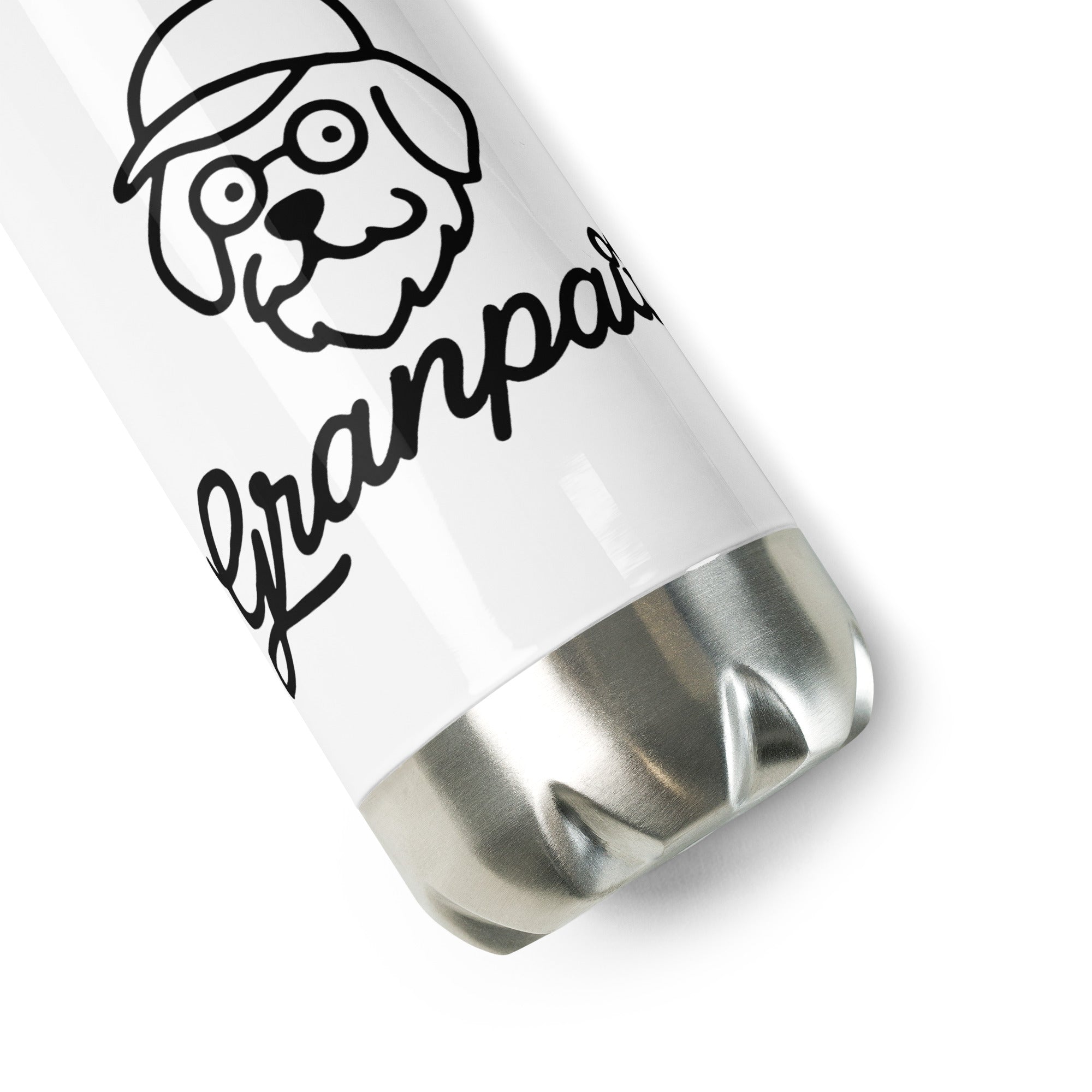 Tumbler with a dog illustration and 'granpa' text on a white background