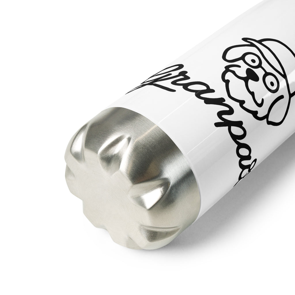 White pen with silver cap and black illustration on a white background