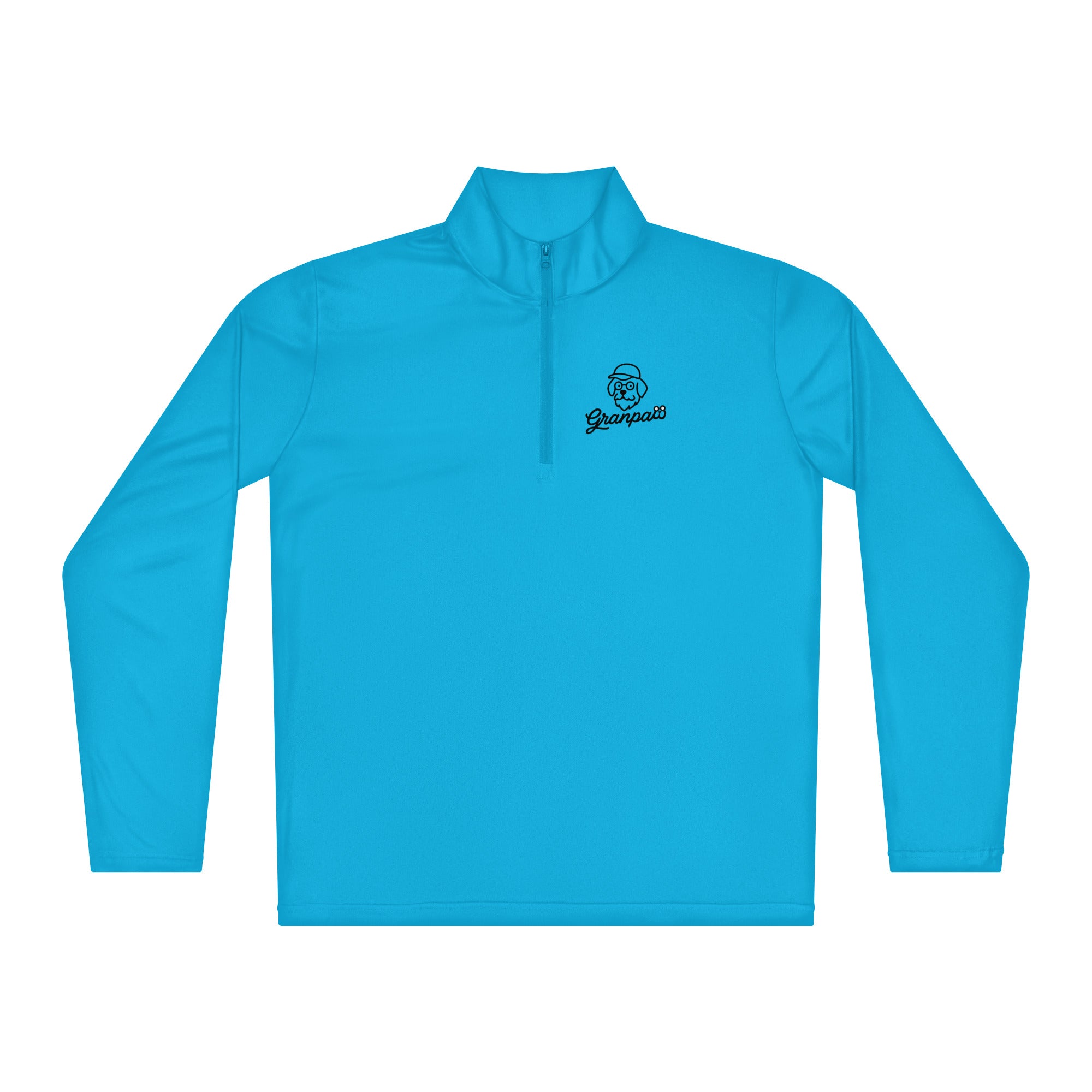 Blue long-sleeve shirt with a logo on a white background