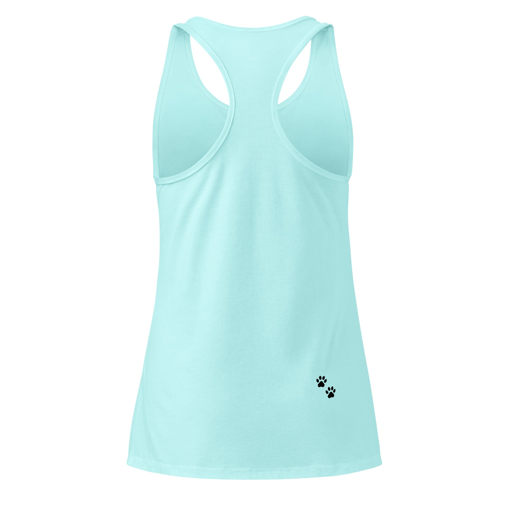 Light blue tank top with a black paw print on a white background