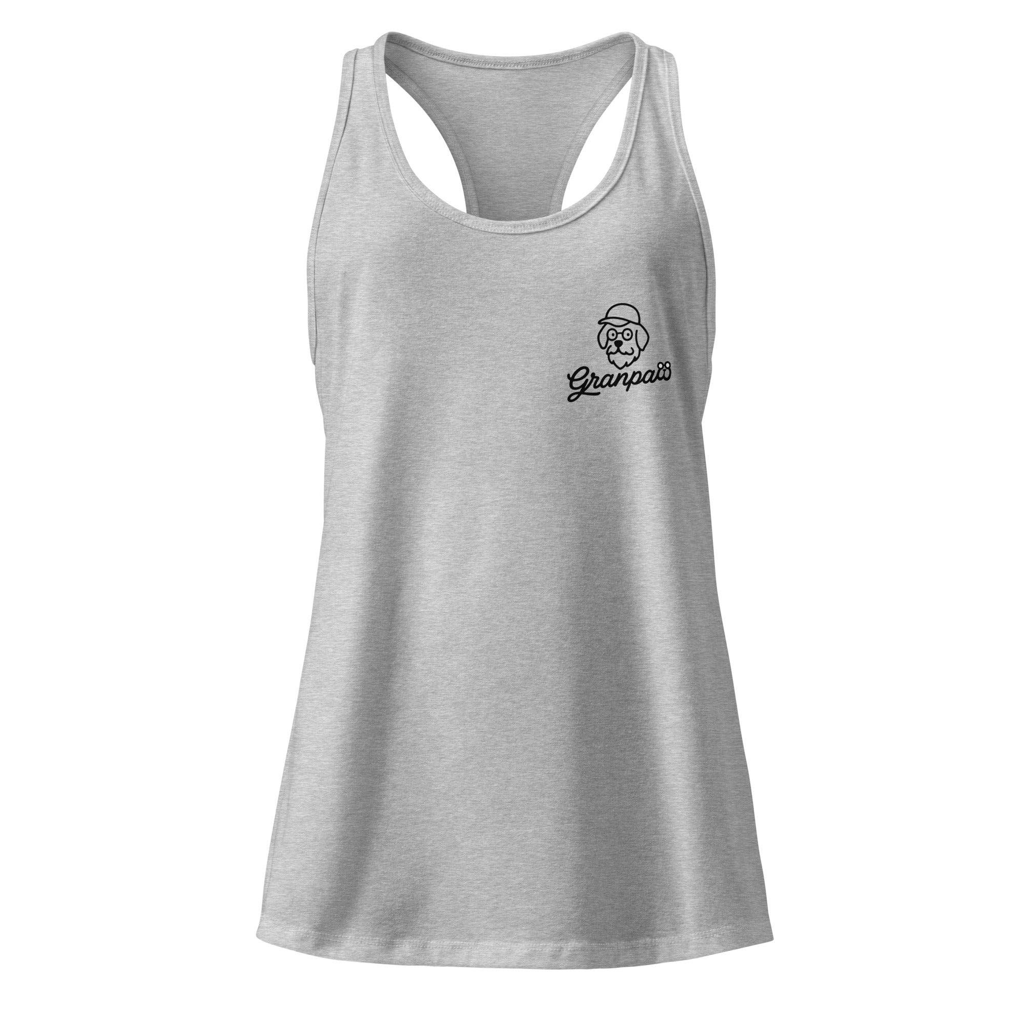 Gray tank top with a logo on a white background