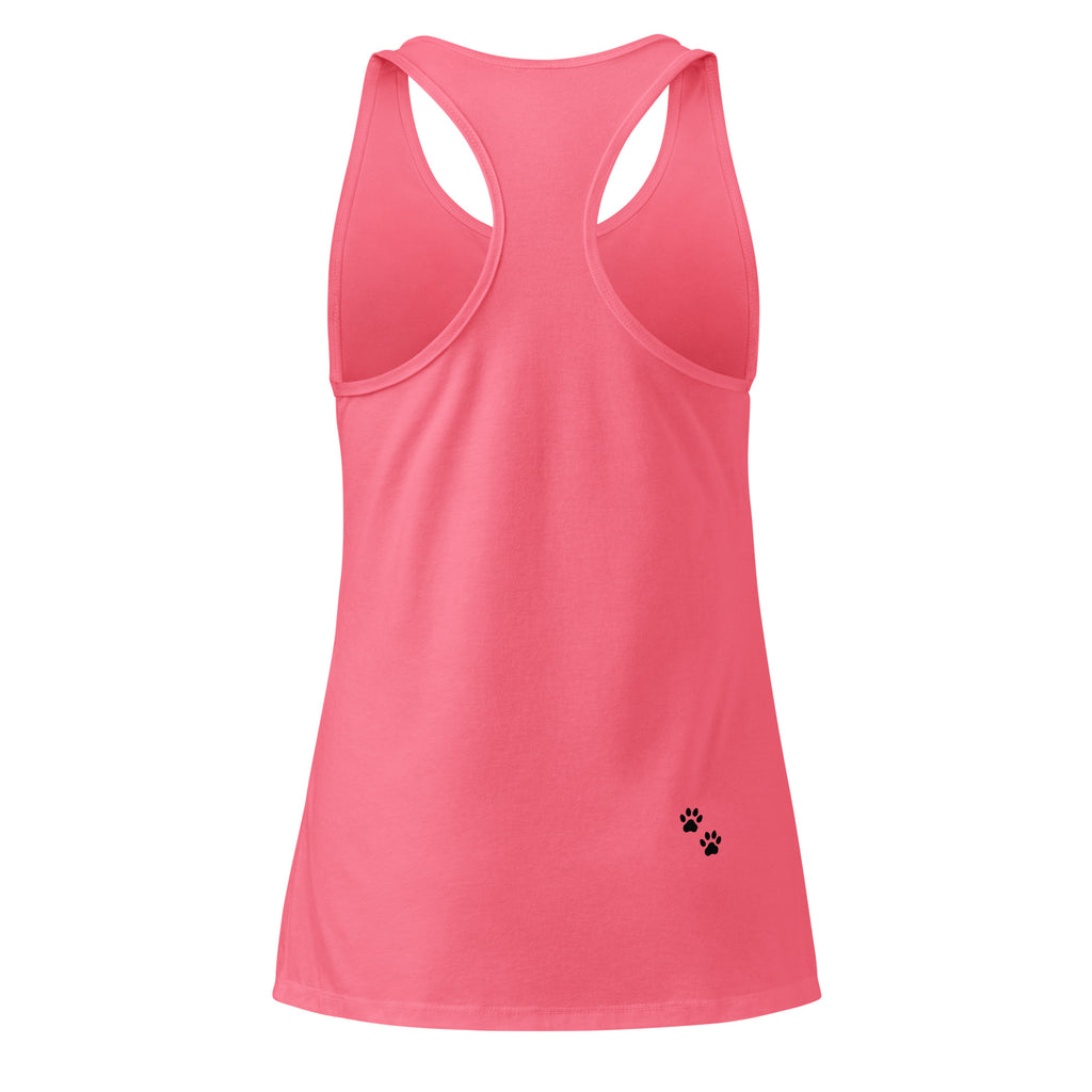 Pink tank top with a black paw print on a white background
