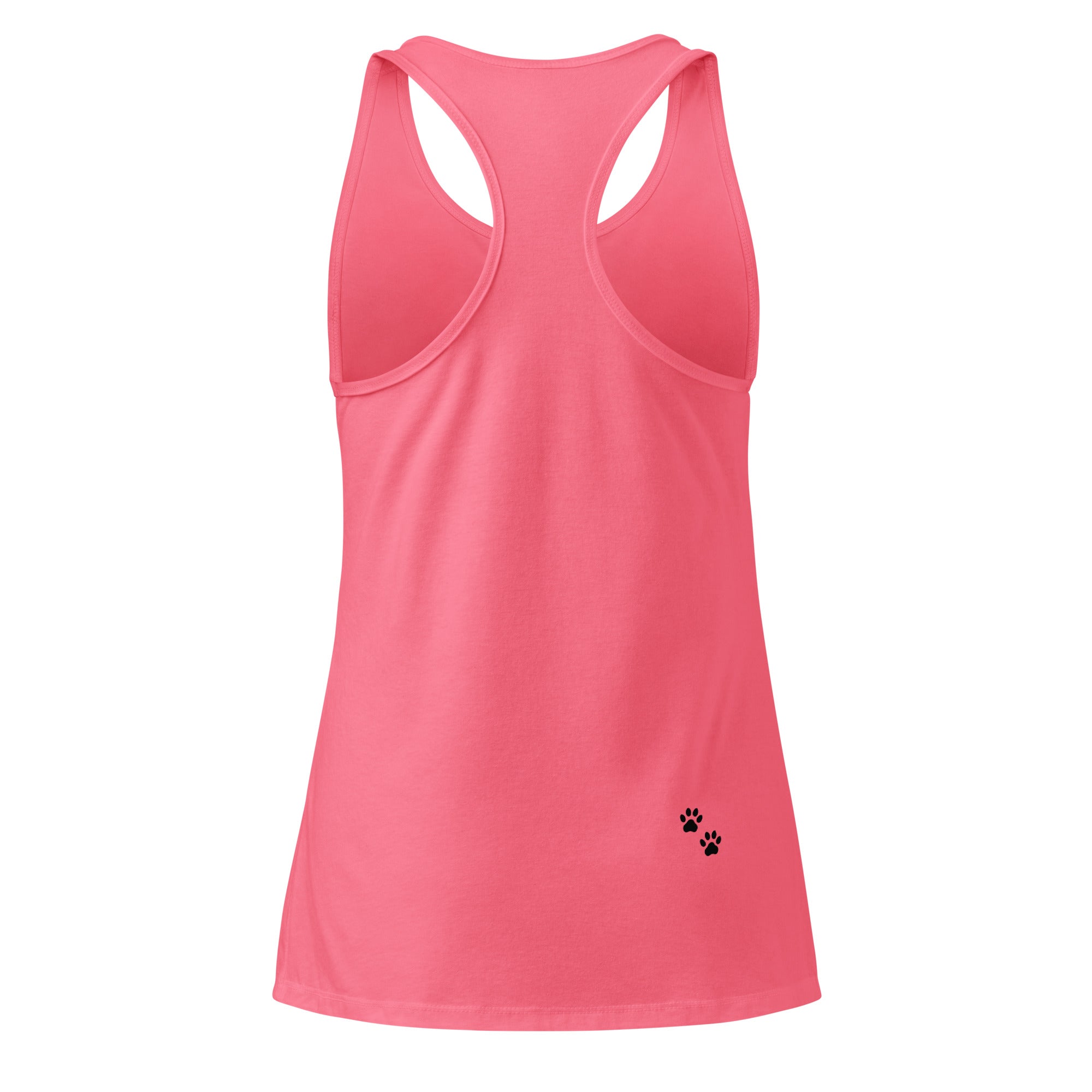 Pink tank top with a black paw print on a white background