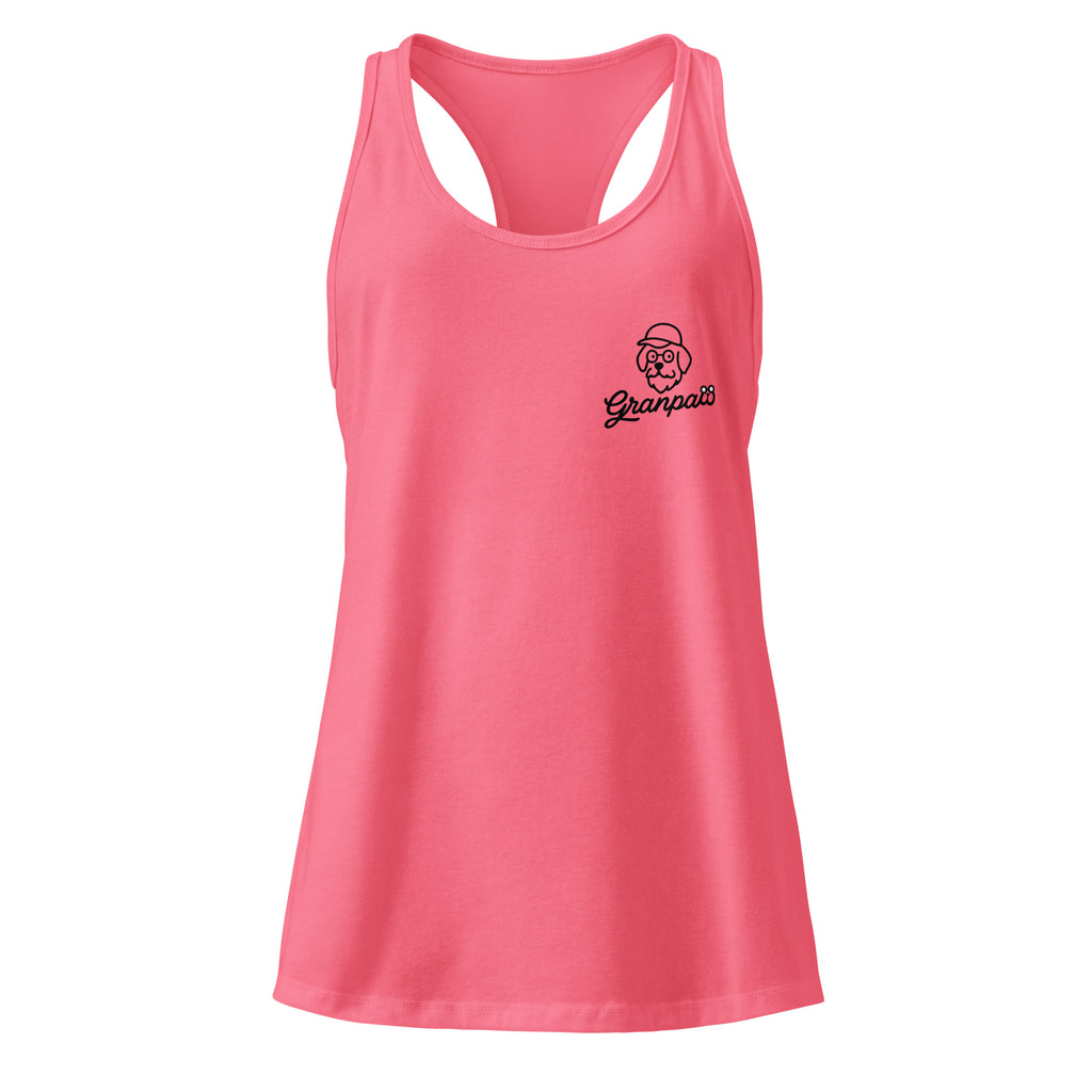 Pink tank top with a logo on a white background
