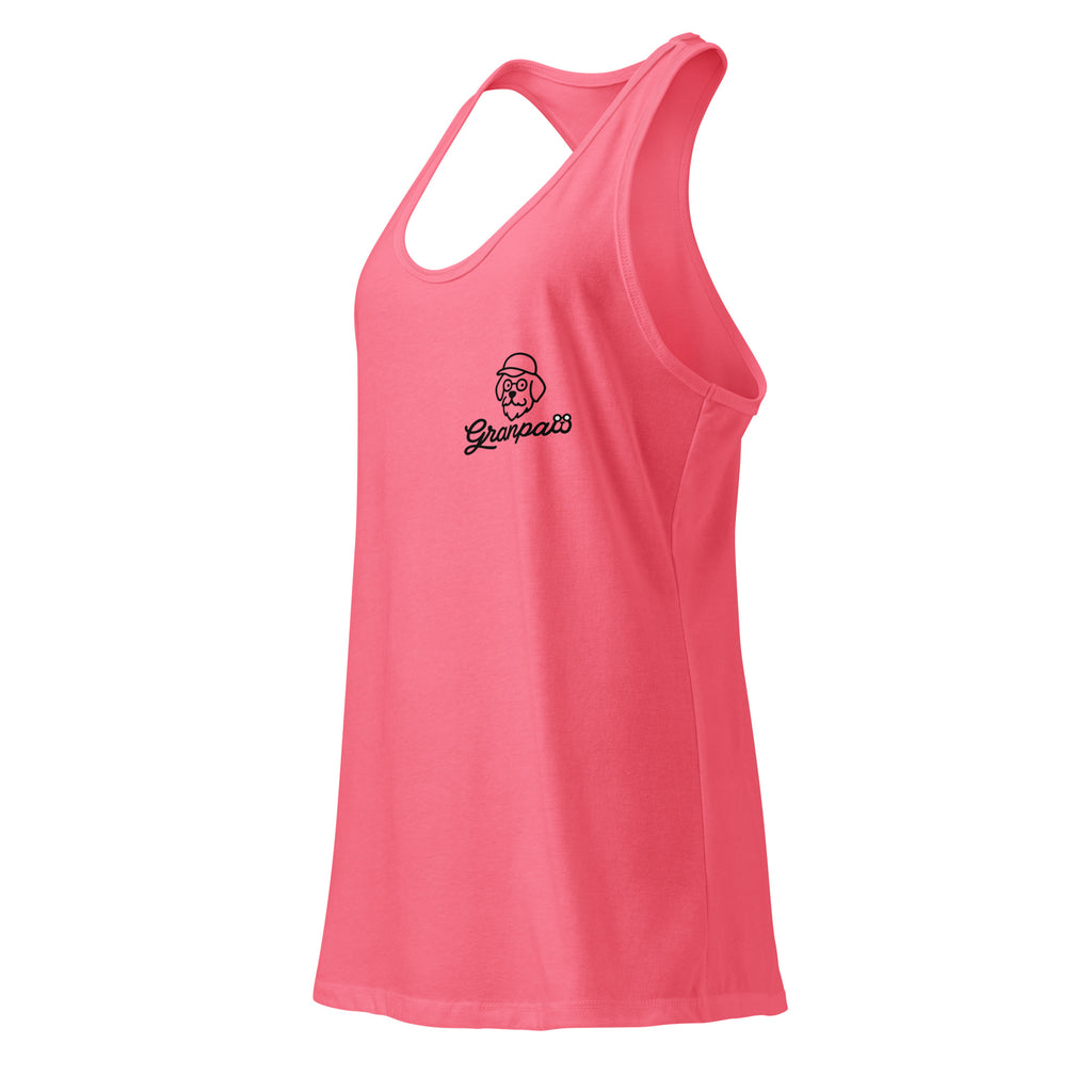 Pink tank top with a logo on a white background