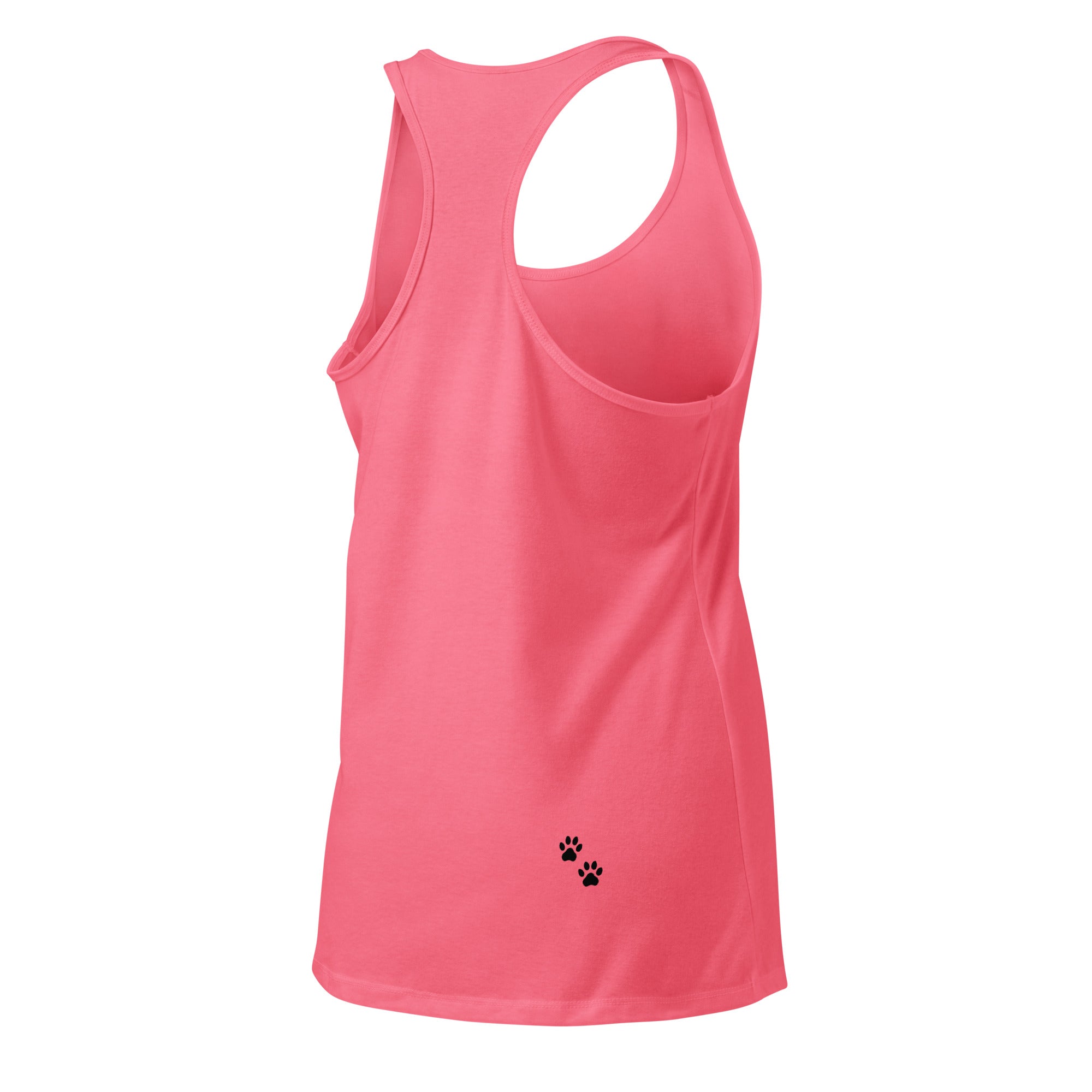 Pink tank top with a black paw print on a white background