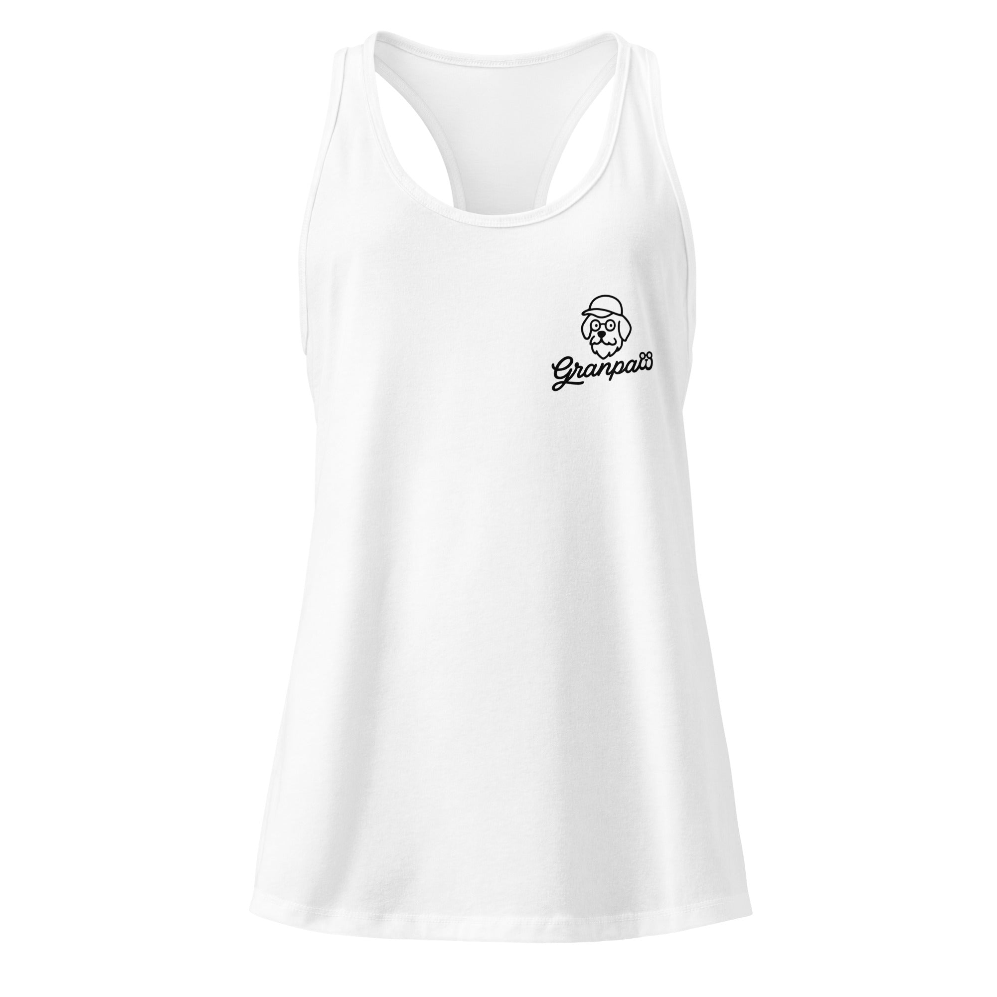 White tank top with a logo on a white background