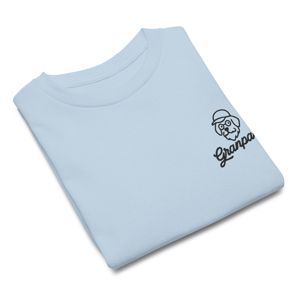 Light blue t-shirt with a dog graphic and 'Granpaw' text on a white background