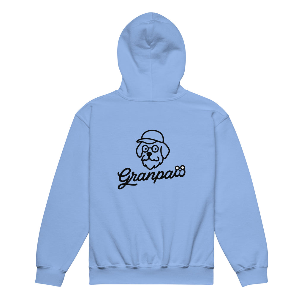 Light blue hoodie with a dog graphic and 'Granpaw' text on the chest against a white background
