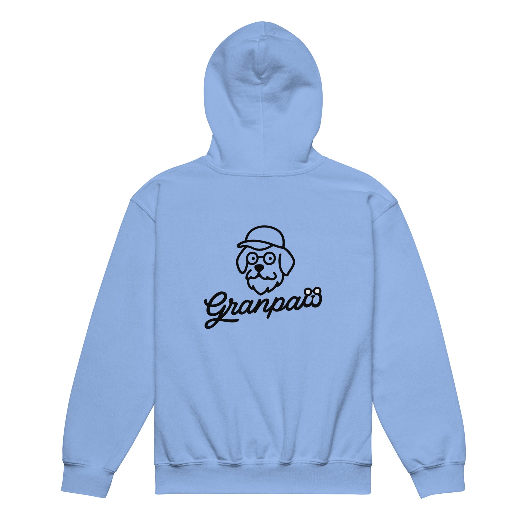 Light blue hoodie with a dog graphic and 'Granpaw' text on the chest against a white background