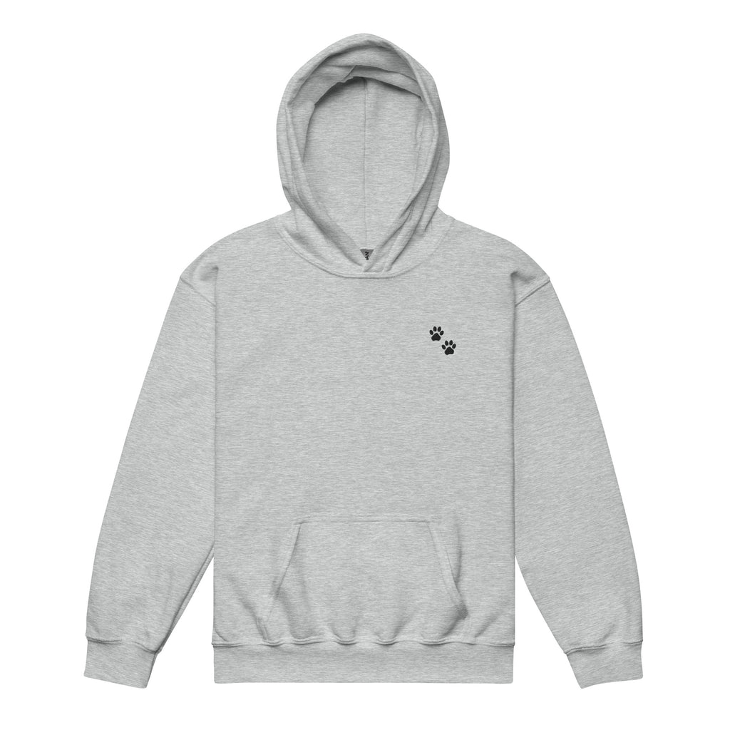 Gray hoodie with a black paw print on a white background