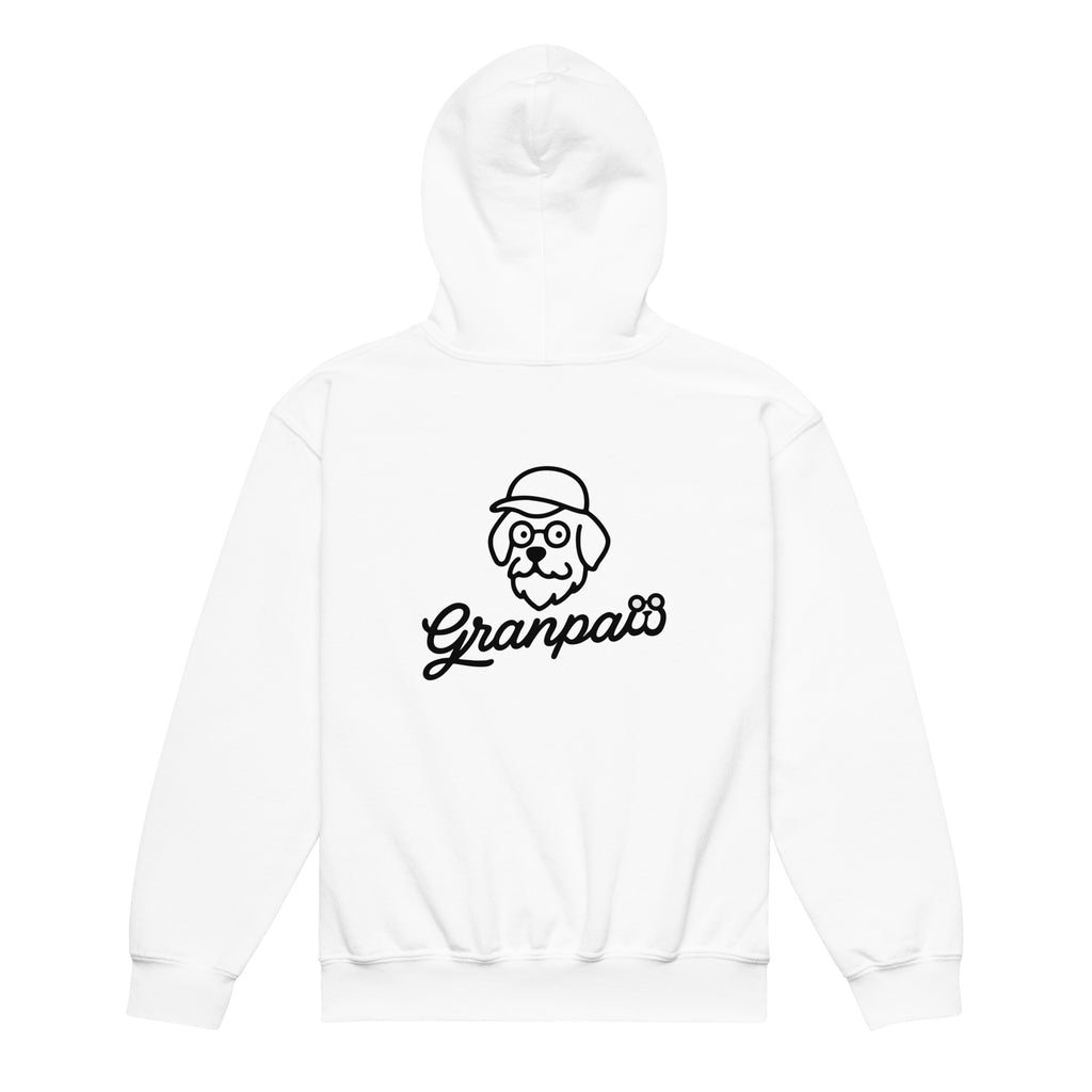 White hoodie with 'Granpa' graphic design on a white background